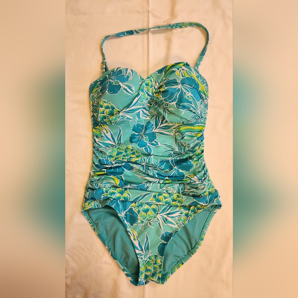 Bleu Rod Beattie escape to‎ the beach bandeau one piece size 8 blue/green print